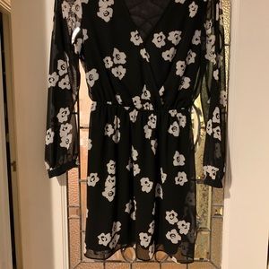 Long sleeve floral wrap dress